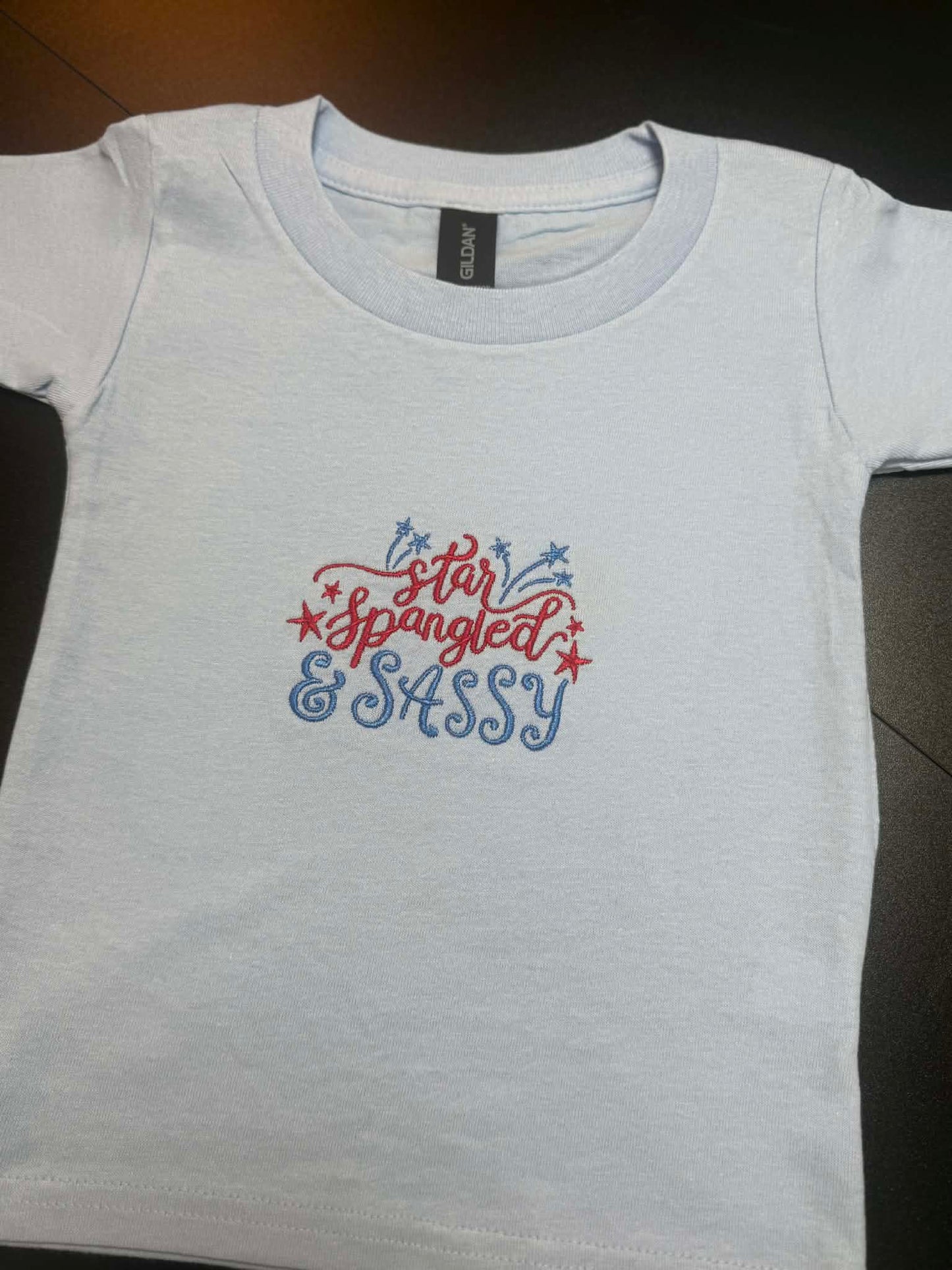 “Star Spangled & Sassy” Kids Embroidered T-Shirt ✨❤️🤍💙