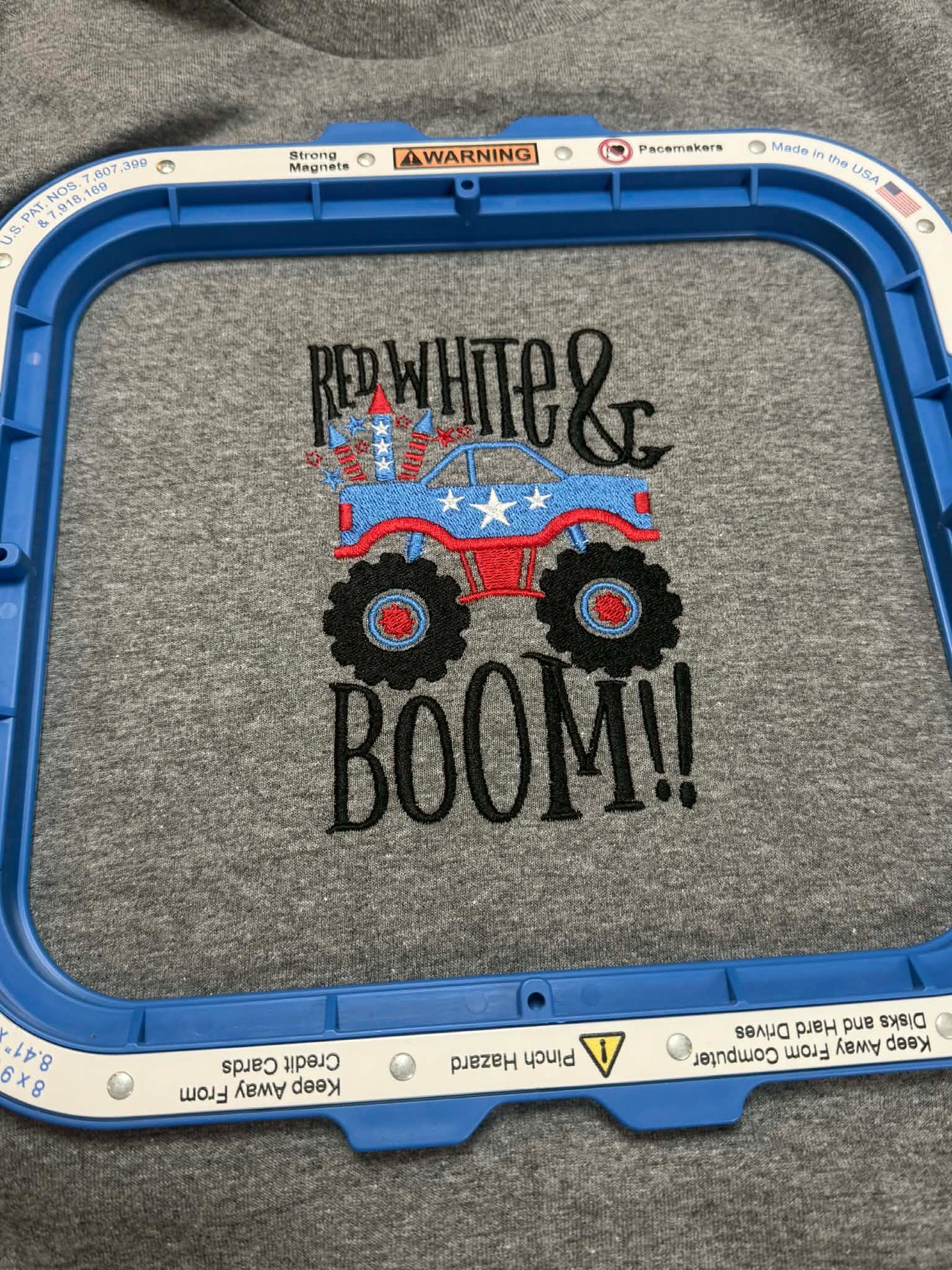 “Red, White & Boom” Monster Truck Embroidered Shirt 🛻