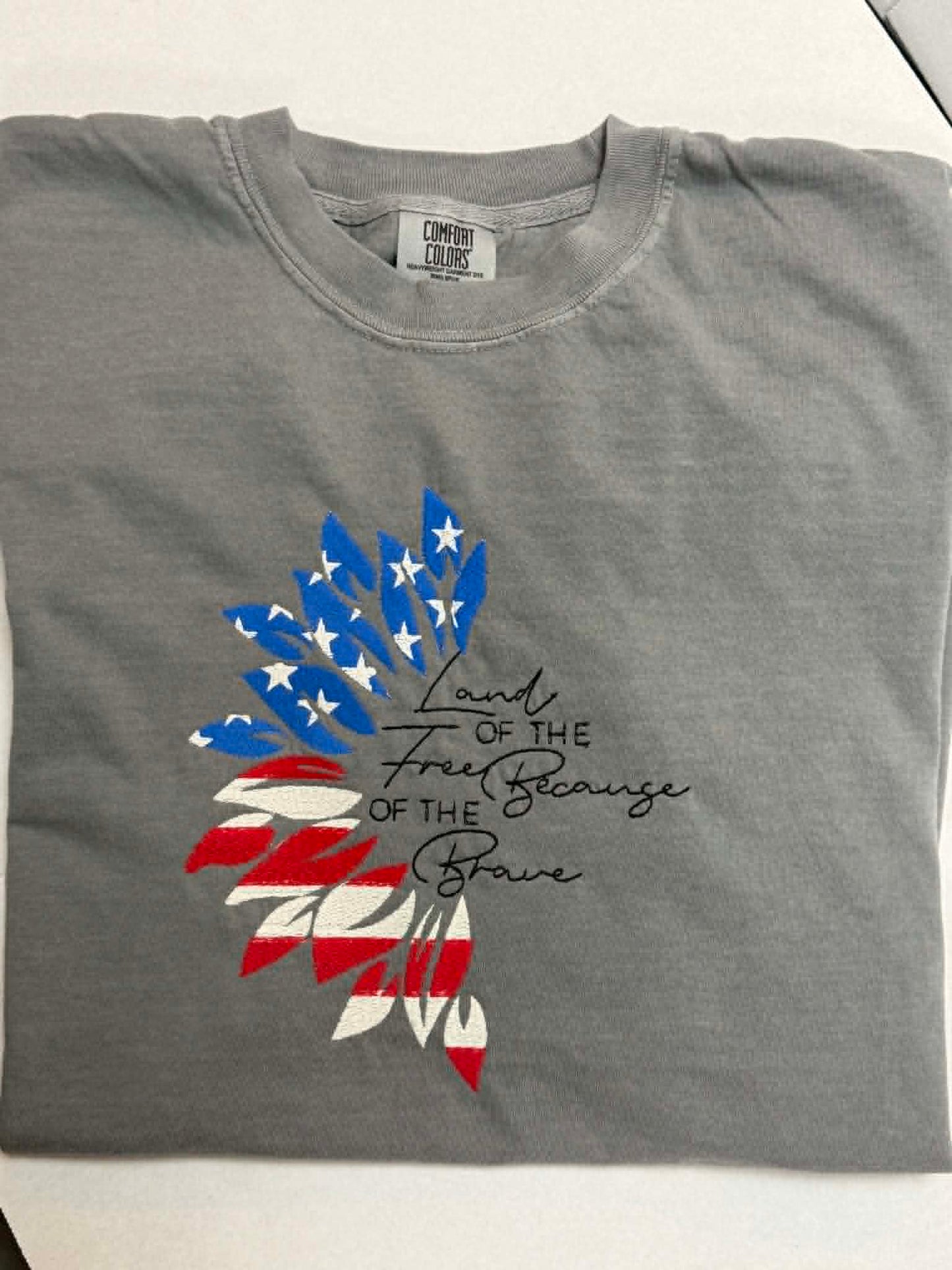 Land of the Free Embroidered Tee ❤️🤍💙